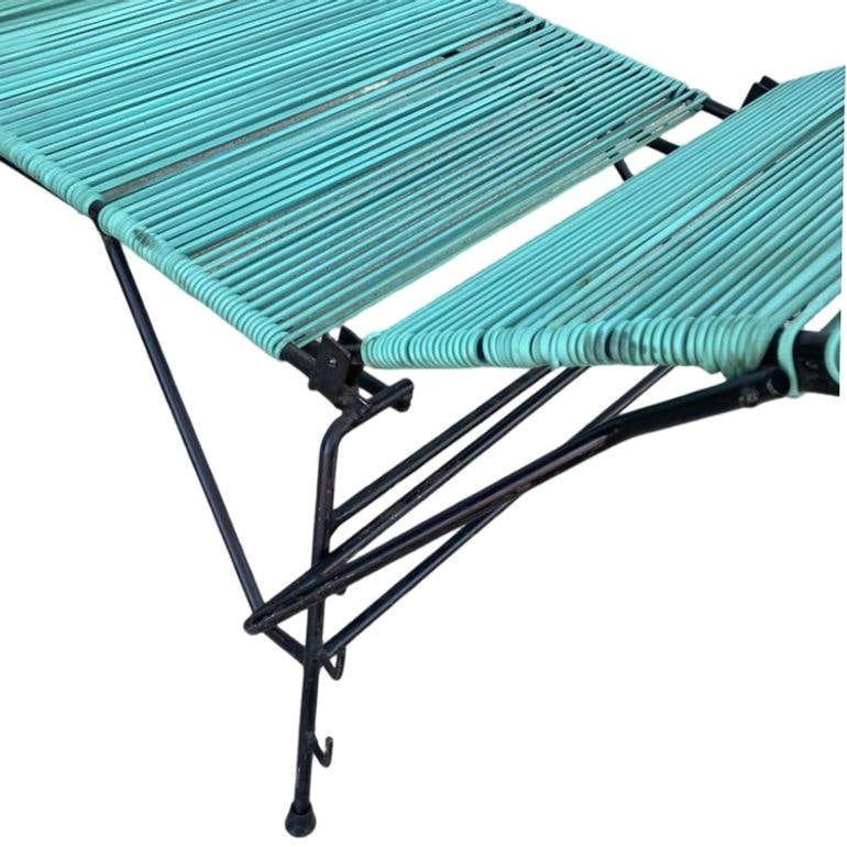 MCM Walter Lamb Style Iron Outdoor/Patio Chaise Lounge w/ Teal Cord, 6 Available - 15