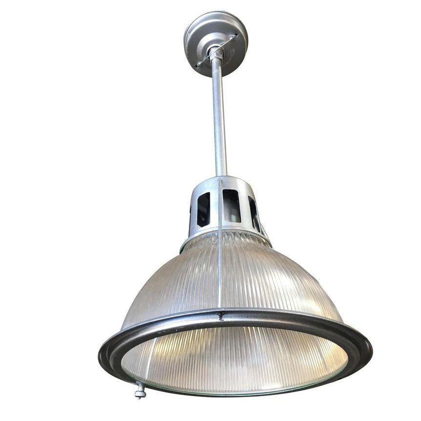 Silver Colored Industrial Ribbed Pendant Lamp by Holophane - 14