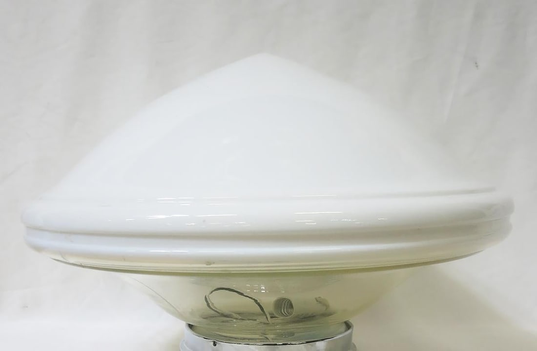 Extra Large Schoolhouse Banded Cone Shape Ceiling Mixed Glass Globe Pendant - 5