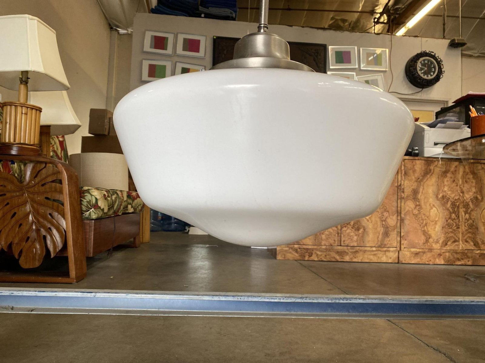 1930s Art Deco Ceiling Pendant With School House Glass Globe - 3