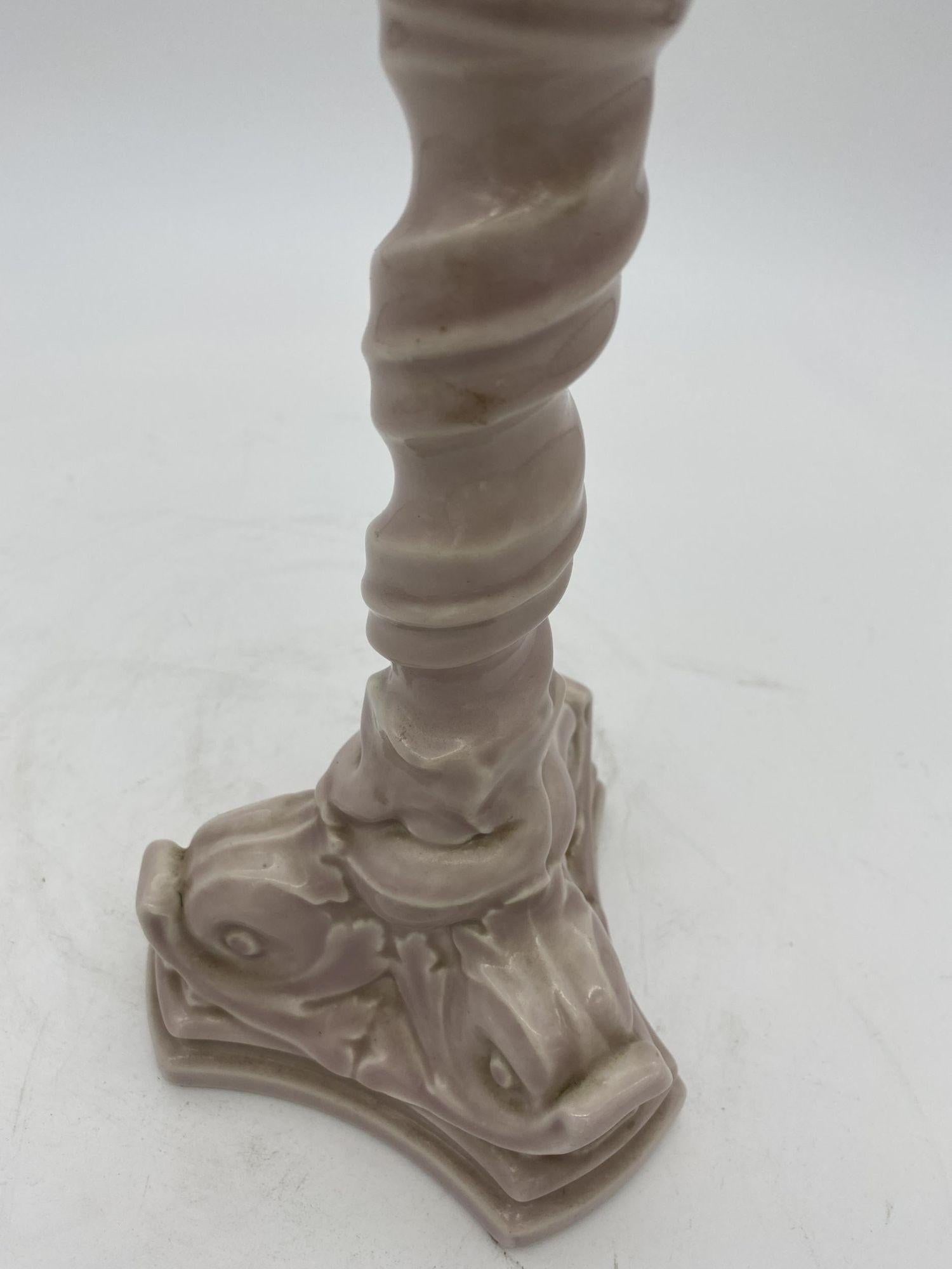Rare Rockwood Pottery Candlestick holders Light Pink Dolphin 1919 - 12