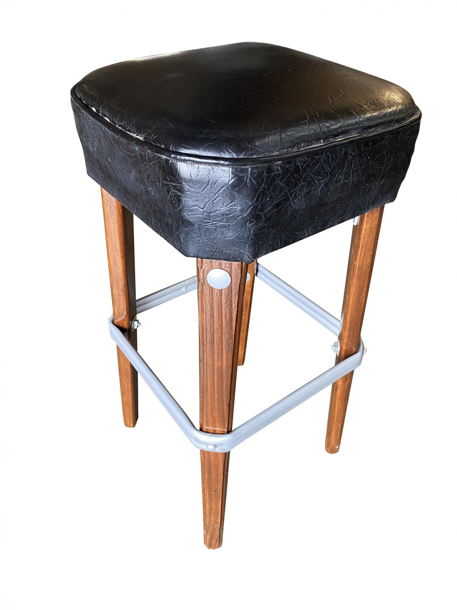 Modernist Steel Studded Knife Leg Bar Stool w/ Black Top Circa 1970, Pair - 8