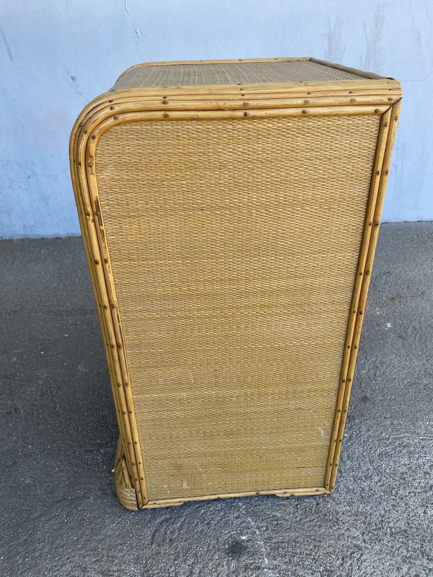 Restored Streamline Grass Mat Covered Reed Rattan Bedside Table - 5