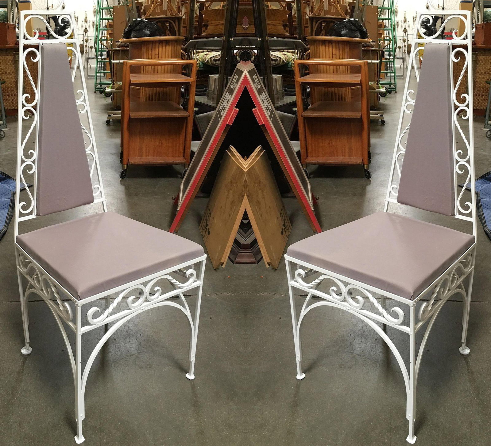 Mid-Century Modernist High Back Chair with Scrolling Pattern, Set of Two - 15