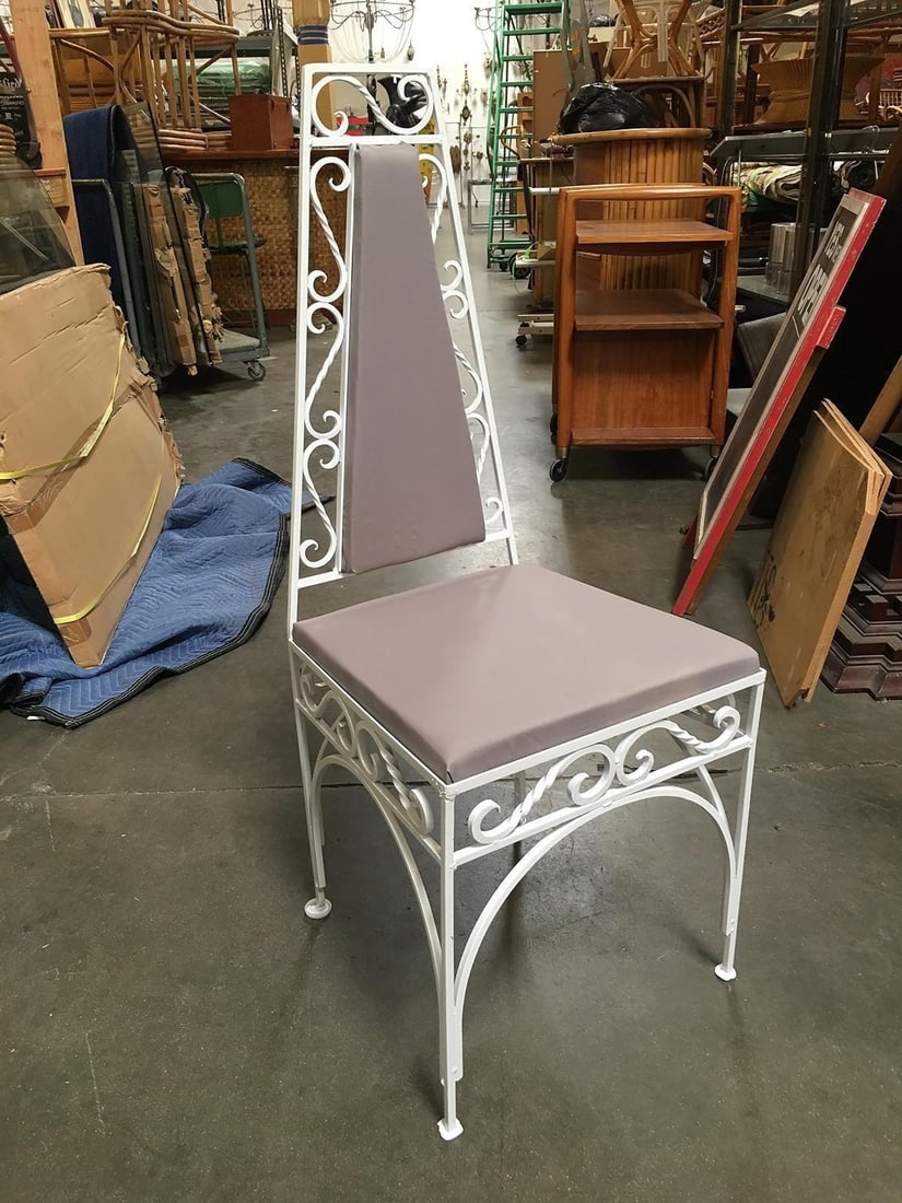 Mid-Century Modernist High Back Chair with Scrolling Pattern, Set of Two - 2