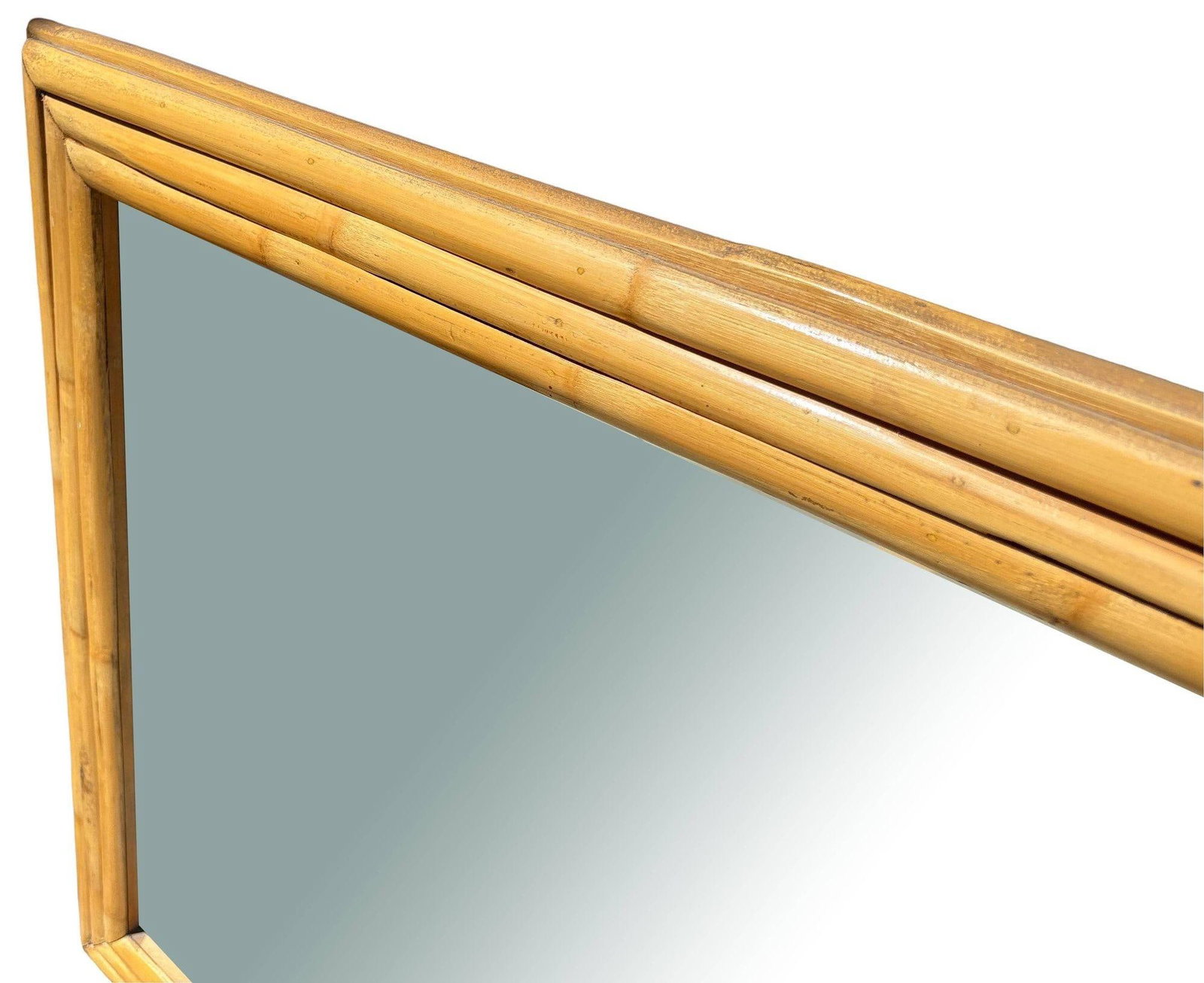 Restored 41" Mid-Century 3-Strand Rattan Frame Wall Mirror - 15