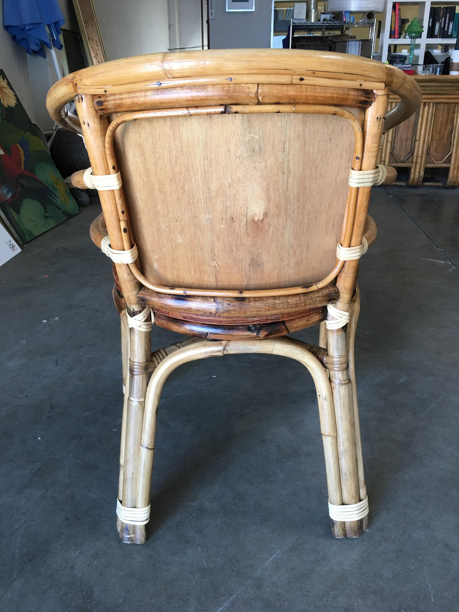 Mid-Century Rattan Barrel Back Armchair with Skeleton Arms - 4