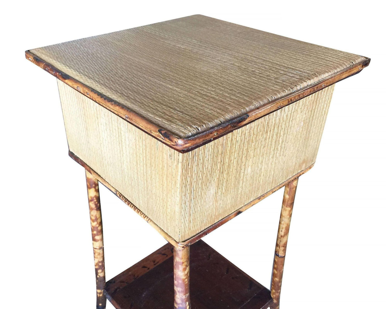 Restored Tiger Bamboo Tortoise Pedestal W/ Storage Box - 17
