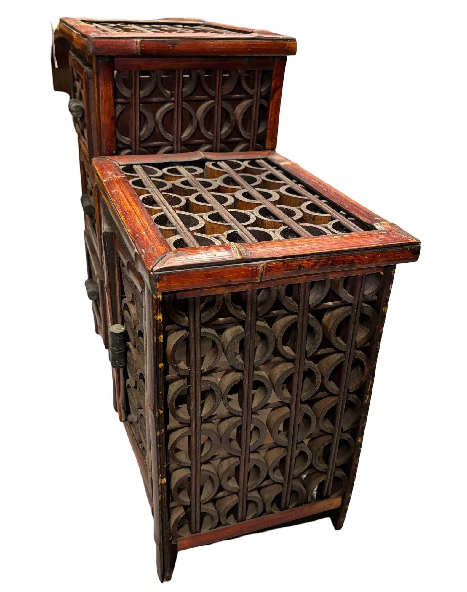 Late Qing Dynasty Split Bamboo & Lattice Top Chippendale Cabinet w/ 3 Drawers - 20