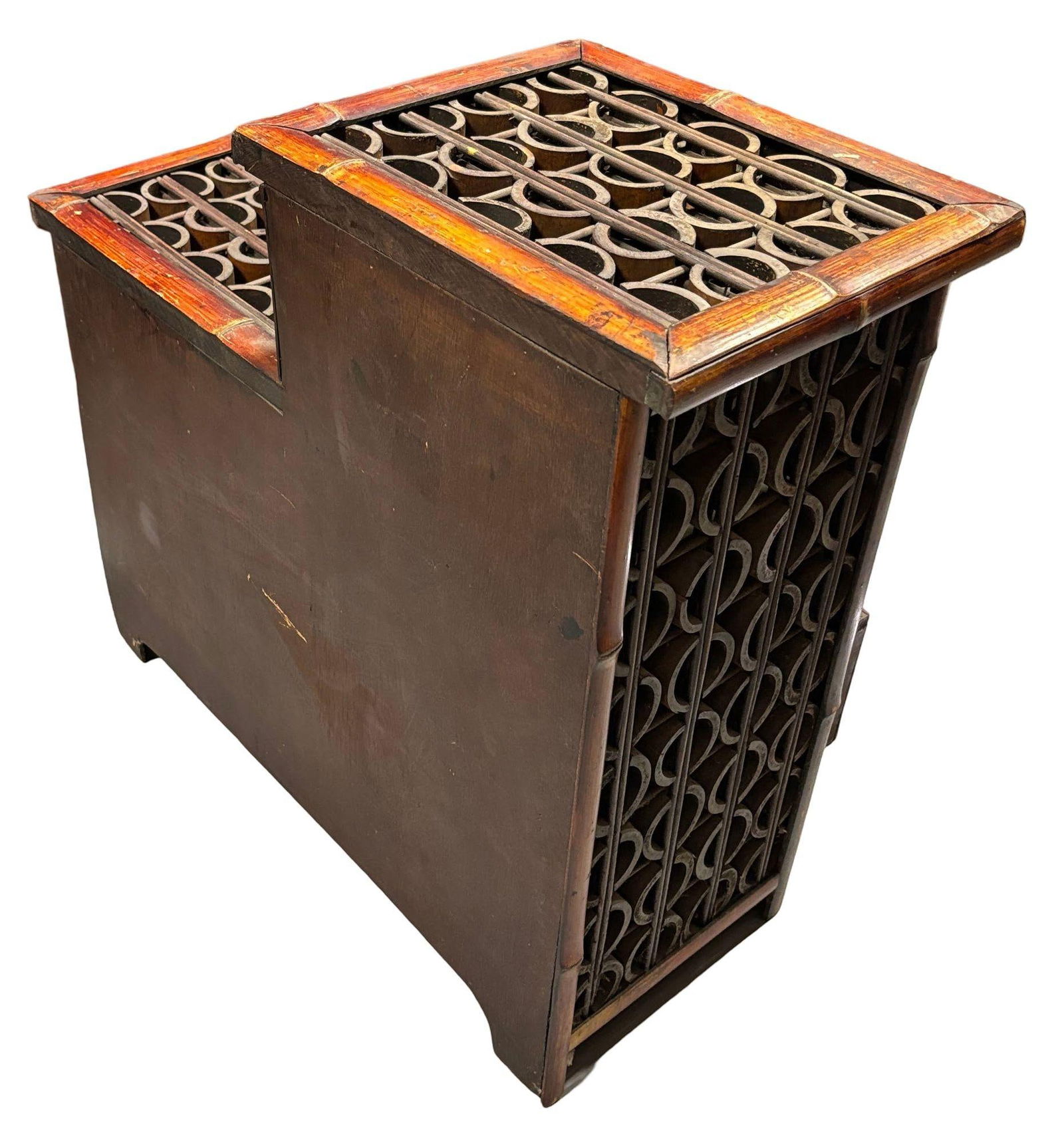 Late Qing Dynasty Split Bamboo & Lattice Top Chippendale Cabinet w/ 3 Drawers - 2