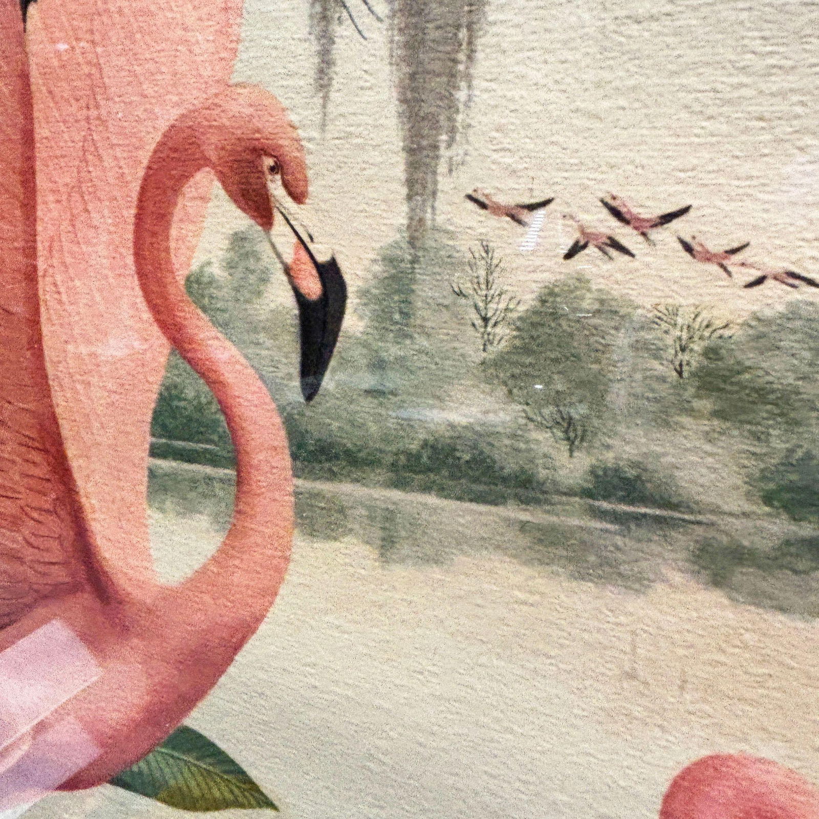 MCM Pink Flamingo Lithograph Print Signed Arthur in Mirror Frame by Turner - 2