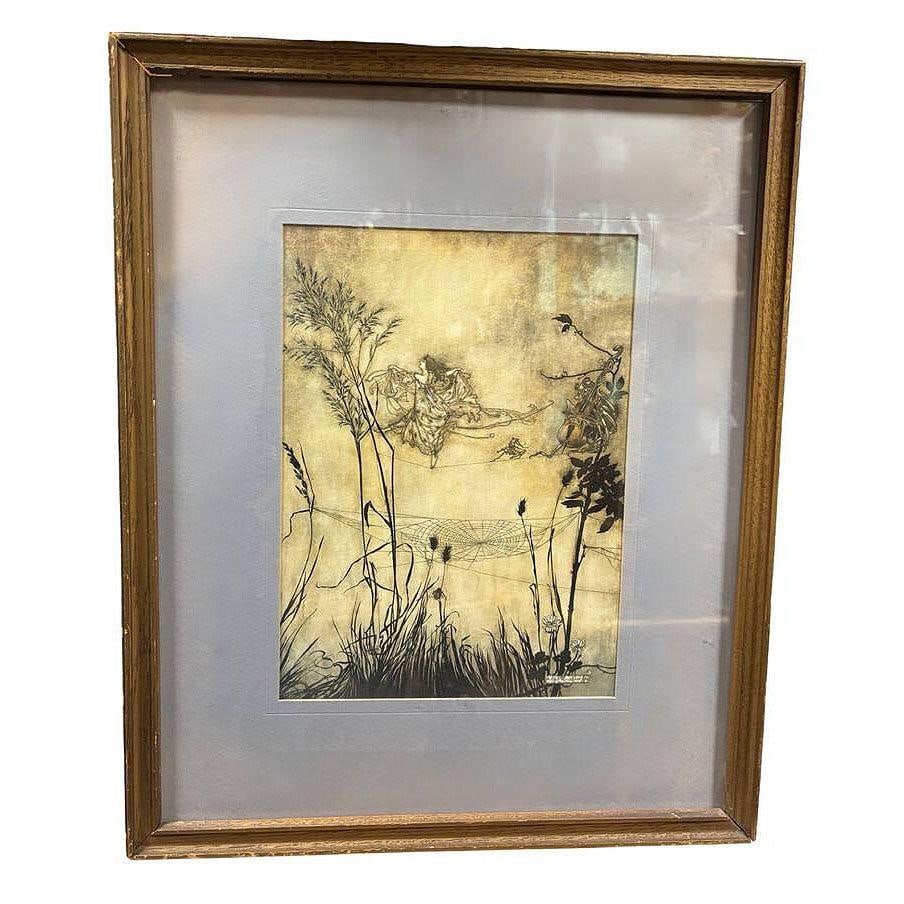 Peter Pan Fairies are Exquisite Dancers Lithograph Print Arthur Rackham Framed - 16