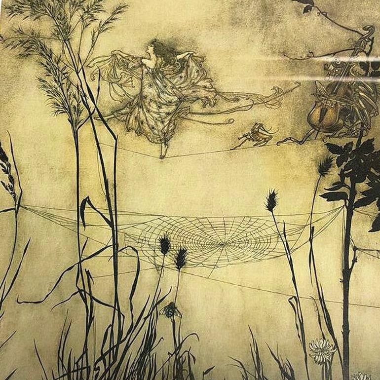 Peter Pan Fairies are Exquisite Dancers Lithograph Print Arthur Rackham Framed - 20