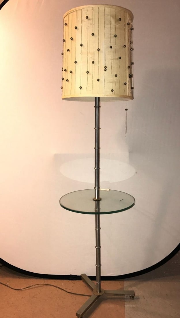 Faux Bamboo Form Chrome Standing Floor Lamp Table Art Deco in Form - 2