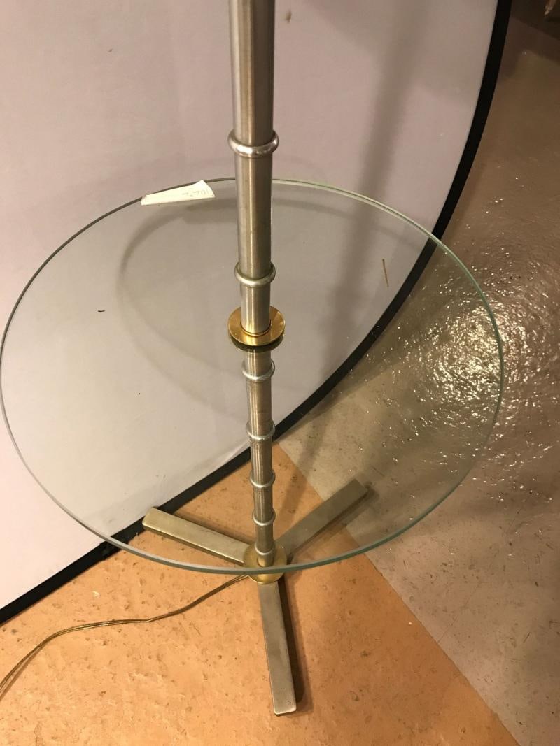 Faux Bamboo Form Chrome Standing Floor Lamp Table Art Deco in Form - 3