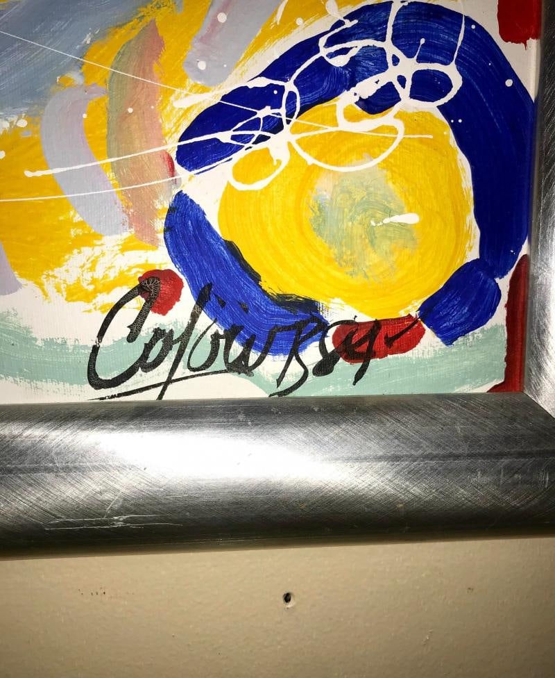 Abstract Oil on Canvas Painting by Colow B. Dated 1984 - 7