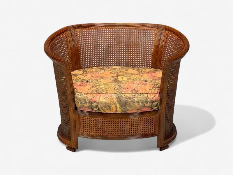 Traditional, Cane, Walnut, Barrel Back Armchair, USA, 1980s - 3