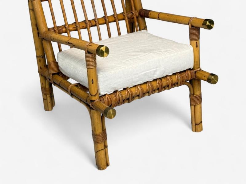 Vivai del Sud attr., Indian Cane, Wicker, Brass, Lounge Chairs, Italy, 1970s - 12