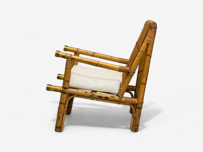 Vivai del Sud attr., Indian Cane, Wicker, Brass, Lounge Chairs, Italy, 1970s - 6