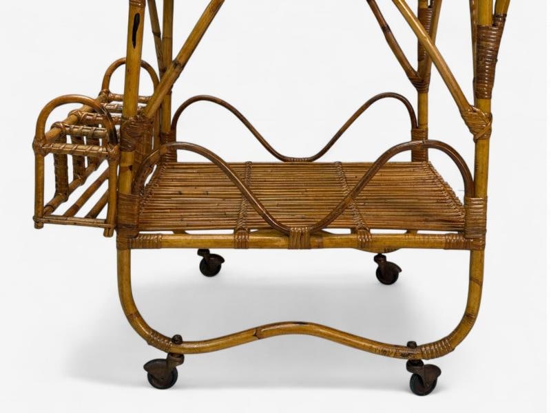 Italian Modern, Bamboo, Rattan, Metal, Bar Cart, Italy, 1960s - 5