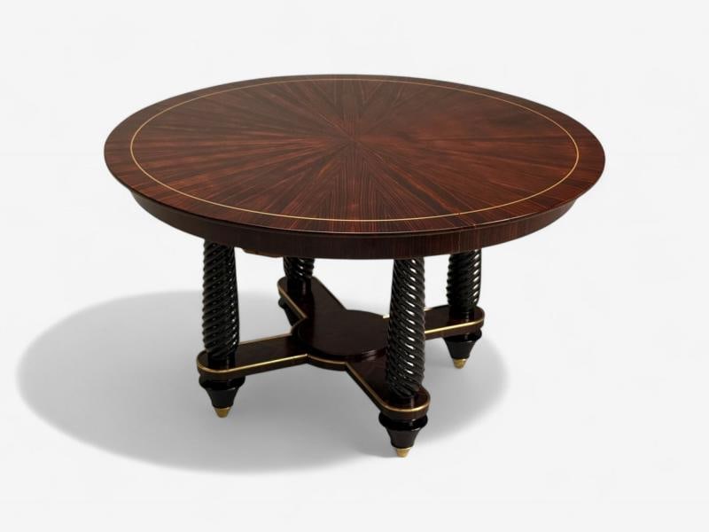 Regency, Macassar, Ebony, Brass Inlay, Center Table, France, 1970s - 2
