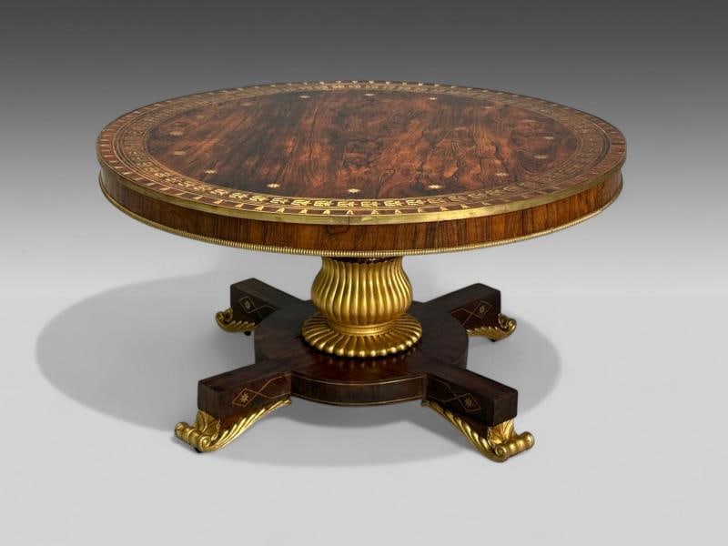 Russian Neoclassical, Rosewood, Brass Inlay, Monumental Center Table, 19th c. - 2
