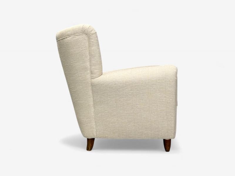 Italian Modern, Stained Wood, Beige Tweed Fabric, Club Chairs, Italy, 1940s - 10