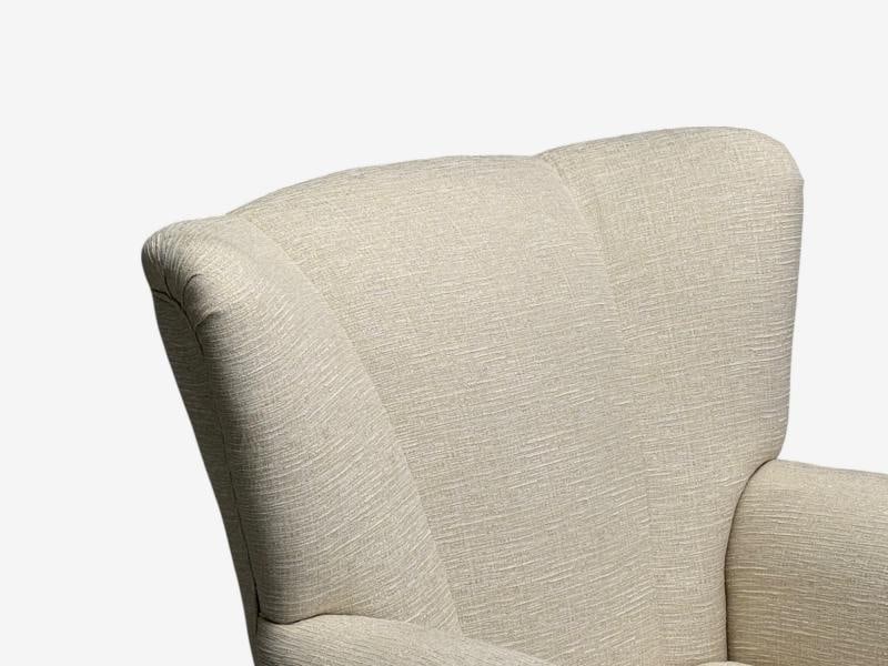 Italian Modern, Stained Wood, Beige Tweed Fabric, Club Chairs, Italy, 1940s - 6