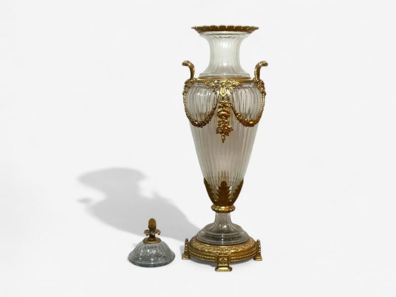 Louis XVI Style, Crystal, Bronze, Monumental Lidded Urns, Italy, 20th c. - 7