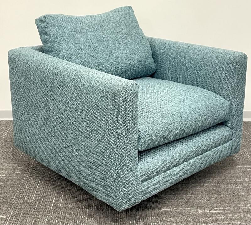 Pair Teal Milo Baughman Style Mid Century Modern Lounge Chairs, Swivel, Square - 7