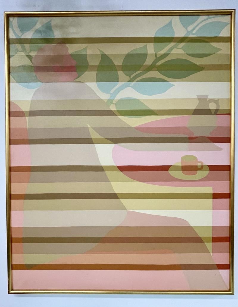 Pair of Mid-Century Framed Oil on Canvas, 'Tea Time' Signed Melbardis, 1979 - 3