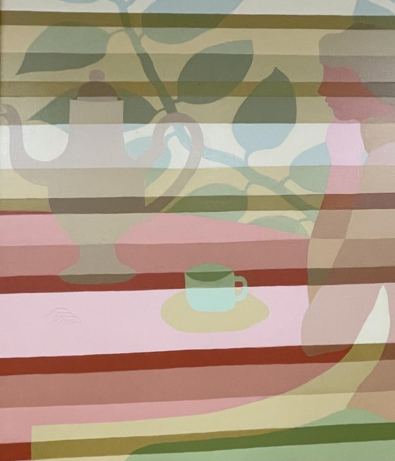 Pair of Mid-Century Framed Oil on Canvas, 'Tea Time' Signed Melbardis, 1979 - 5