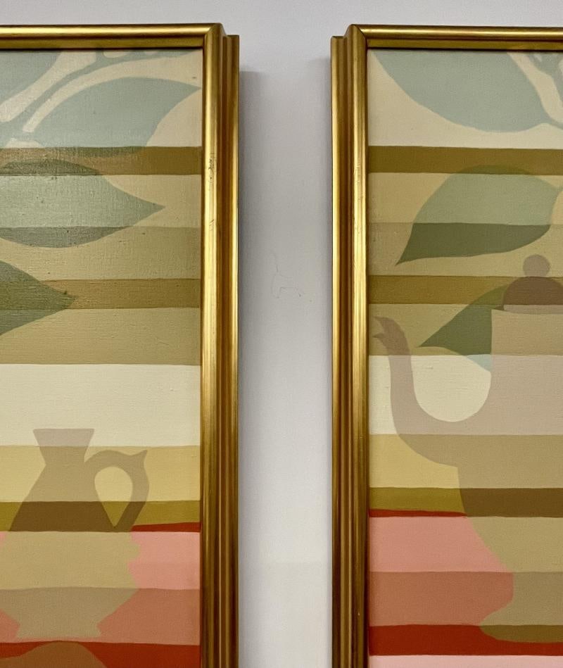 Pair of Mid-Century Framed Oil on Canvas, 'Tea Time' Signed Melbardis, 1979 - 6