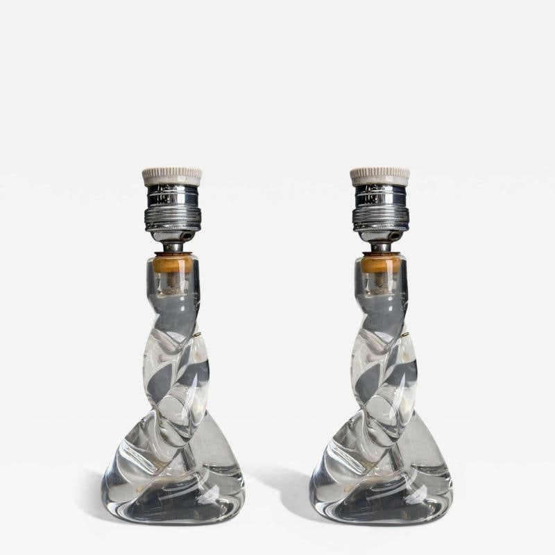 Sevres, French Modern, Glass, Brass, Small Table Lamps, France, 1960s: Title: Sevres, French Modern, Glass, Brass, Small Table Lamps, France, 1960s Description: Sevres, Mid-Century Modern, Glass, Brass, Small Table Lamps, France, 1960s Pair of diminutive table lamps havi