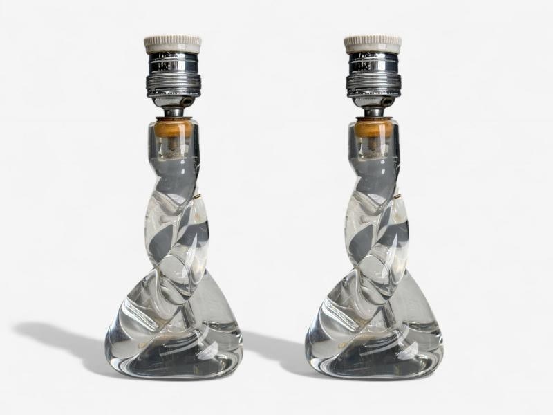 Sevres, French Modern, Glass, Brass, Small Table Lamps, France, 1960s - 2