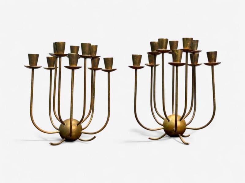 Swedish Modern, Patinated Brass, Table Candelabras, Sweden, 1950s - 2