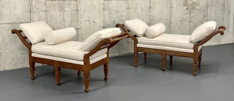 Pair of Mid Century Window Benches, Daybeds, Custom Upholstery, Pillows - 2