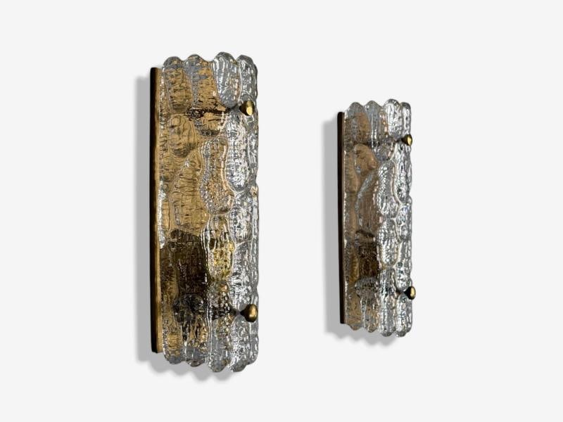 Carl Fagerlund, Textured Glass, Brass, Wall Lights, Sweden, 1960s - 2