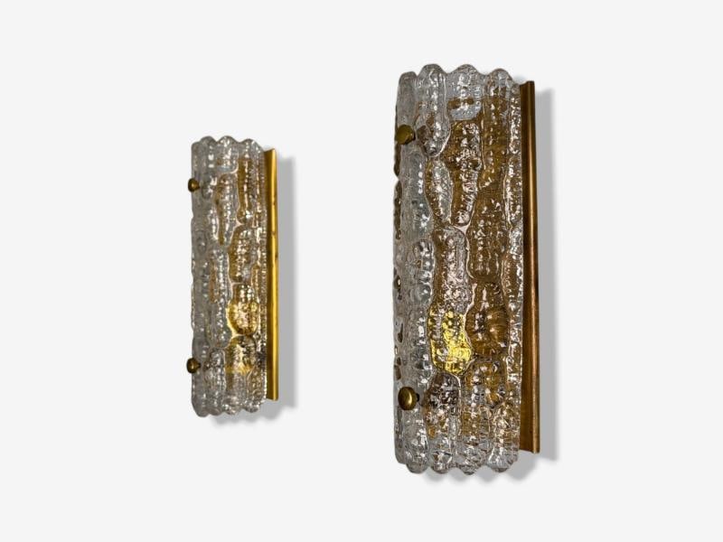 Carl Fagerlund, Textured Glass, Brass, Wall Lights, Sweden, 1960s - 4