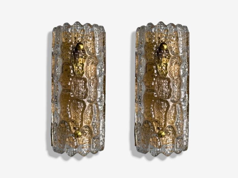 Carl Fagerlund, Textured Glass, Brass, Wall Lights, Sweden, 1960s - 5
