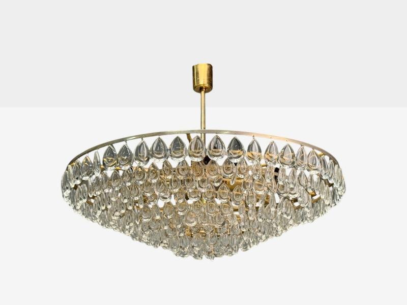 Palwa, Teardrop Glass, Brass, Tiered Chandelier, Germany, 1960s - 2