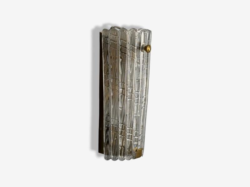 Carl Fagerlund, Textured Glass, Brass, Large Wall Sconce, Sweden, 1940s - 2