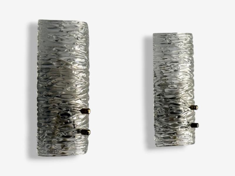 Carl Fagerlund, Textured Glass, Brass, Wall Lights, Sweden, 1960s - 2