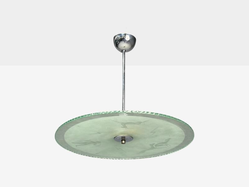 Swedish Modern, Raw Glass, Metal, Pendant Light, Sweden, 1940s - 2