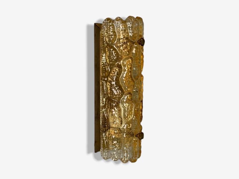 Lyfa, Textured Glass, Patinated Brass, Wall Light, Sweden, 1970s - 2