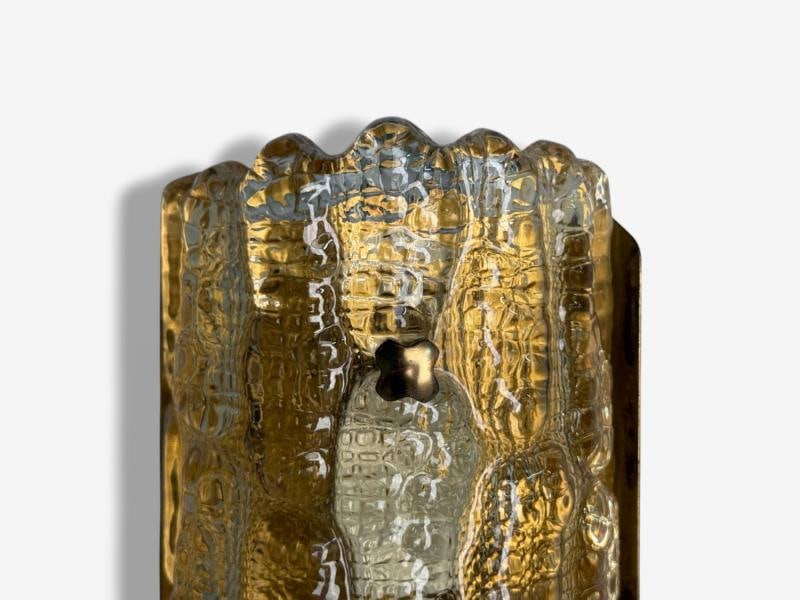 Lyfa, Textured Glass, Patinated Brass, Wall Light, Sweden, 1970s - 5