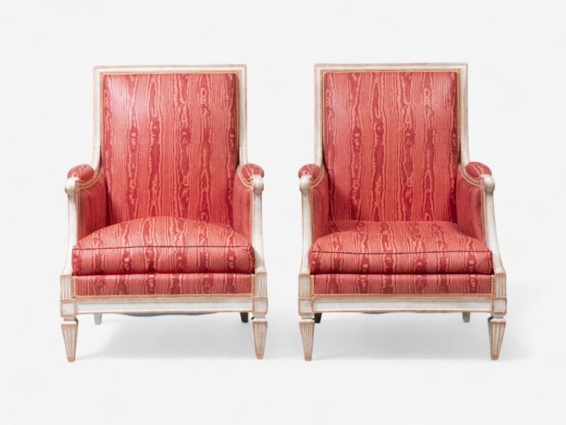 Louis XVI Style, Painted Wood, Pink Fabric, Bergere Chairs, France, 1960s - 2