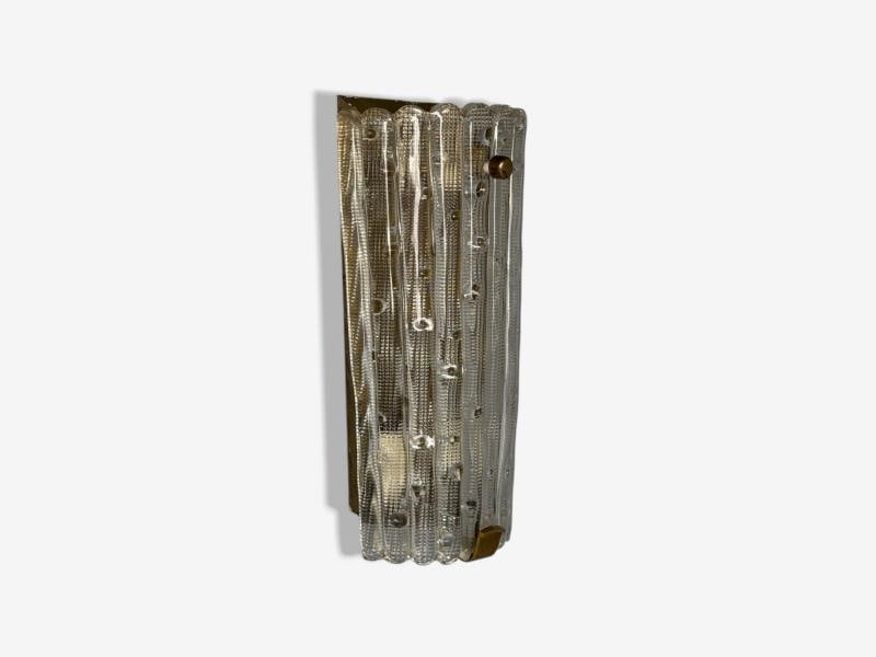 Carl Fagerlund, Textured Glass, Brass, Large Wall Sconce, Sweden, 1940s - 4