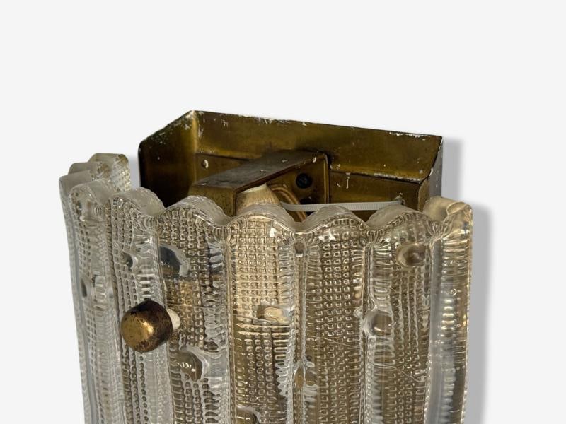 Carl Fagerlund, Textured Glass, Brass, Large Wall Sconce, Sweden, 1940s - 6