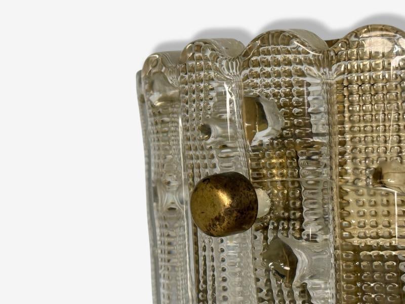 Carl Fagerlund, Textured Glass, Brass, Large Wall Sconce, Sweden, 1940s - 7